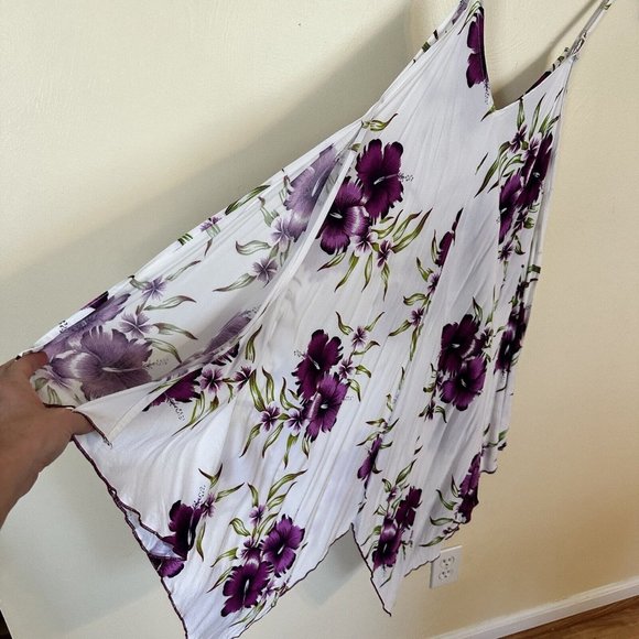 Preowned Womens Rayon Aloha Fashion Sleeveless Floral Midi Dress Large Purple - Picture 2 of 9